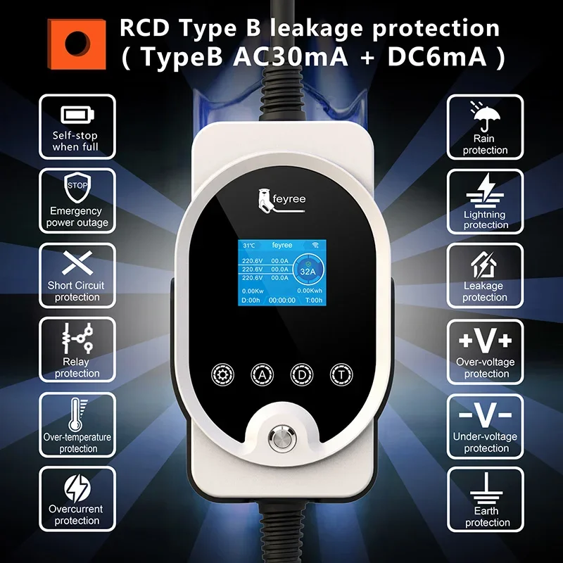 Feyree 22KW Type2 Cable EVSE W - Portable Ev Charger ulasan dan harga